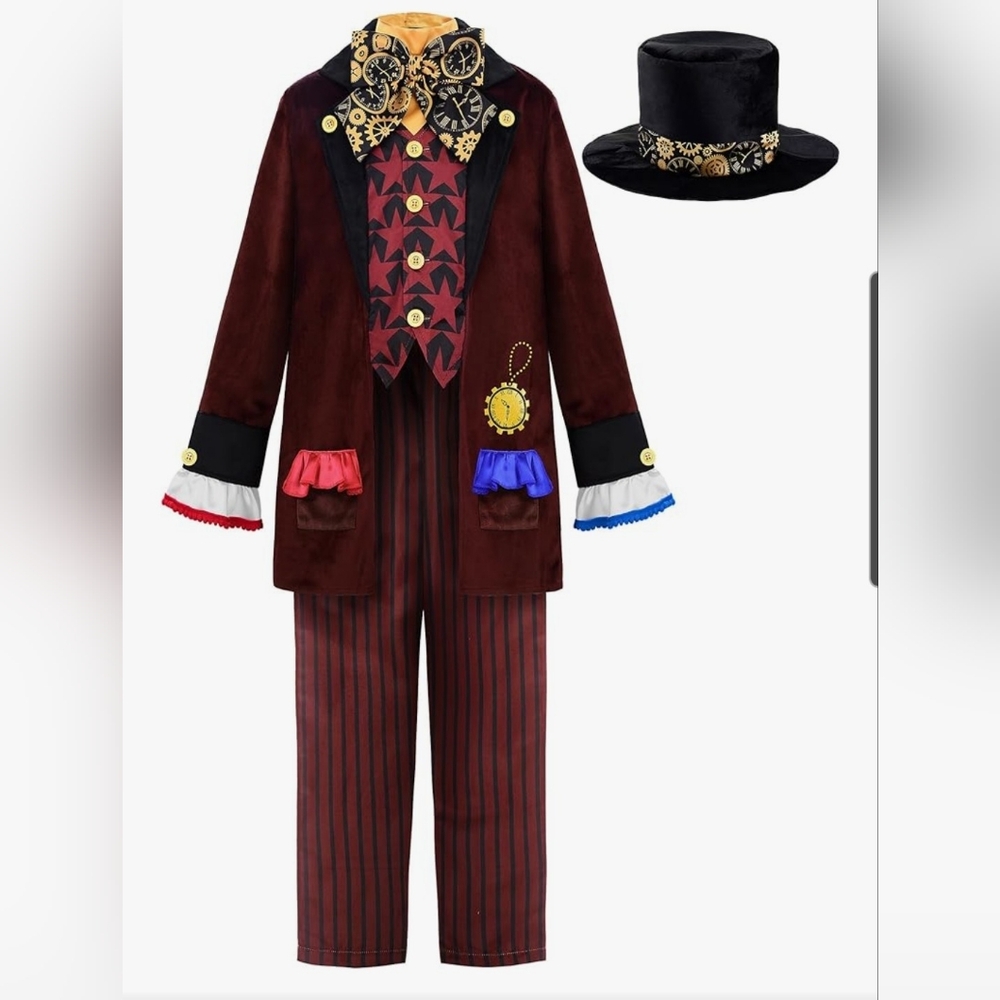 Children's Mad Hatter/Steampunk/ Wizard Costume - Burgundy and Black
